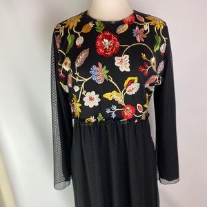 Embroidered Tulle dress black large maxi long euro